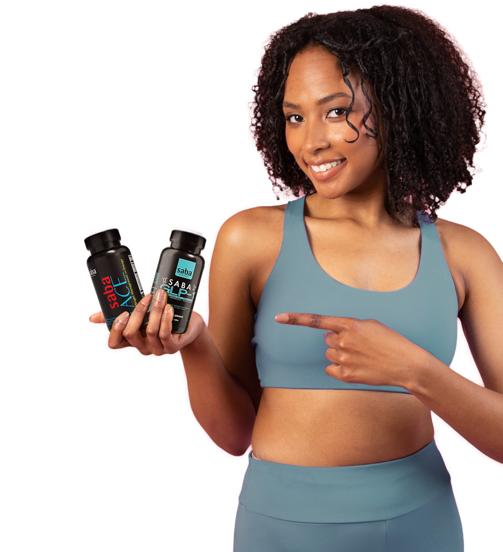 Happy woman with Saba ACE and GLP-1 – dual support for appetite control and energy